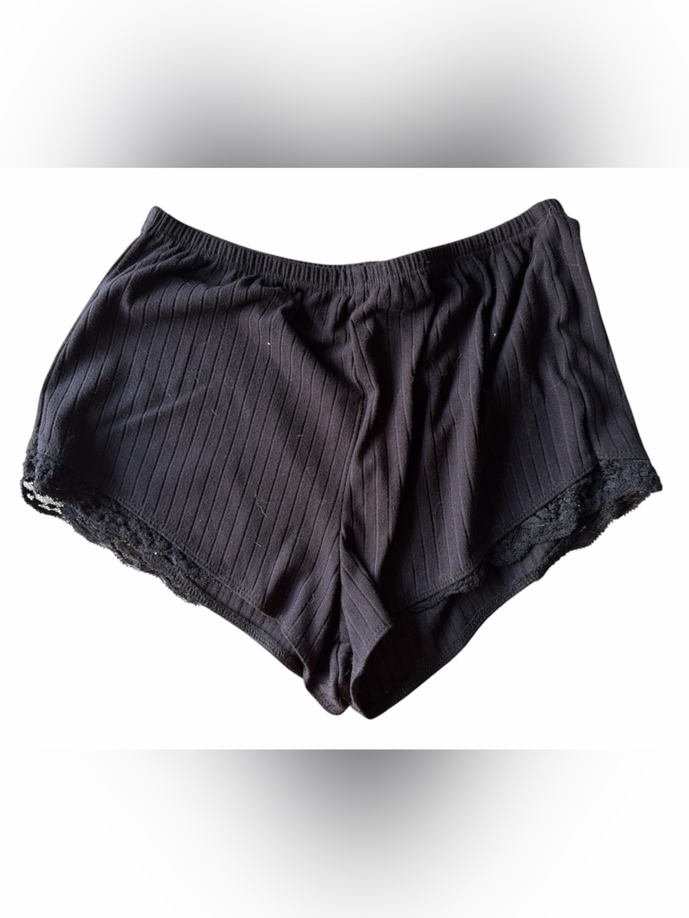 Garage Black Ribbed Lace-Trim Lounge Shorts